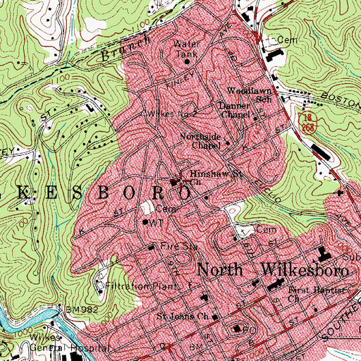 Topographic Map of Hinshaw Street Church, NC
