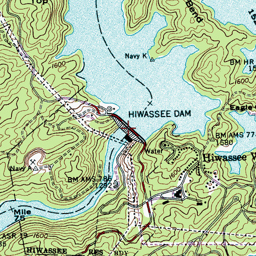 Topographic Map of Hiwassee Dam, NC