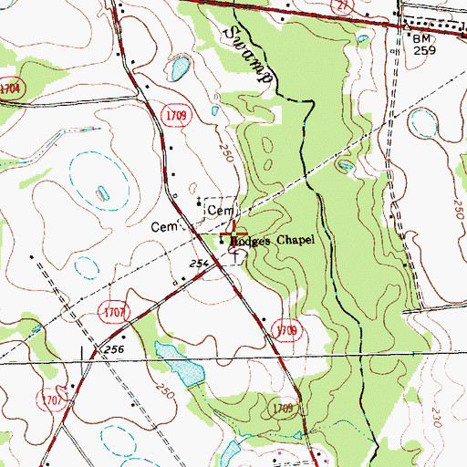 Topographic Map of Hodges Chapel, NC