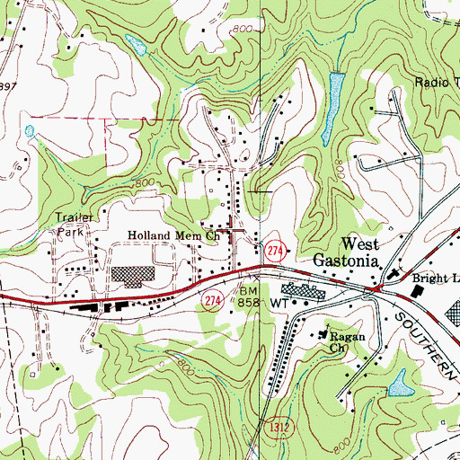 Topographic Map of Holland Memorial Church, NC