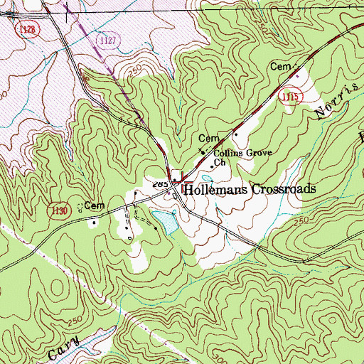 Topographic Map of Hollemans Crossroads, NC
