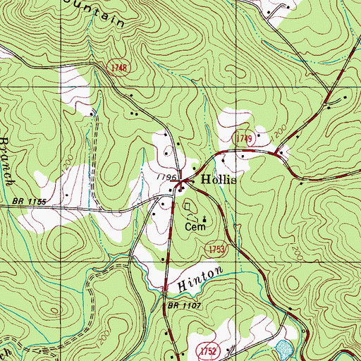 Topographic Map of Hollis, NC
