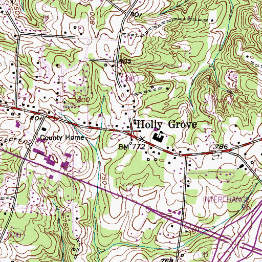 Topographic Map of Holly Grove, NC