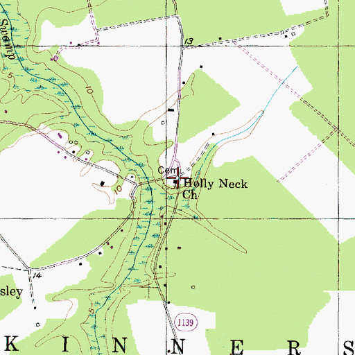 Topographic Map of Holly Neck Church, NC
