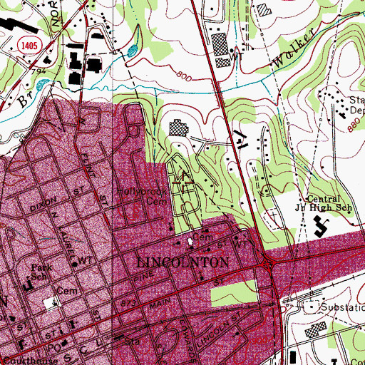 Topographic Map of Hollybrook Cemetery, NC