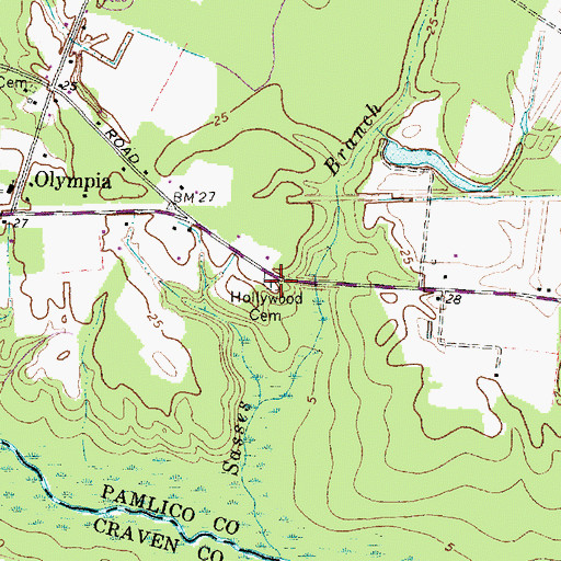 Topographic Map of Hollywood Cemetery, NC