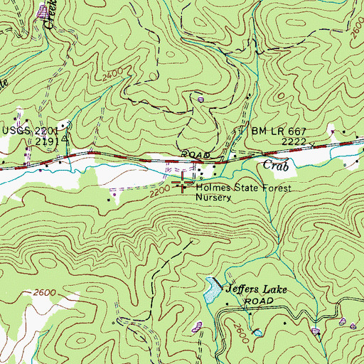 Topographic Map of Holmes State Forest Nursery, NC