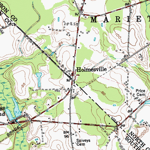 Topographic Map of Holmesville, NC