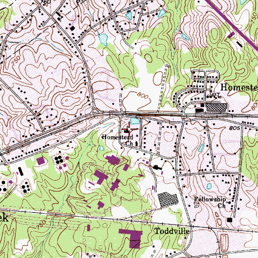 Topographic Map of Homestead United Methodist Church, NC
