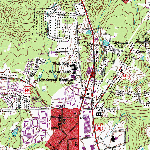 Topographic Map of Homestead Heights Church, NC
