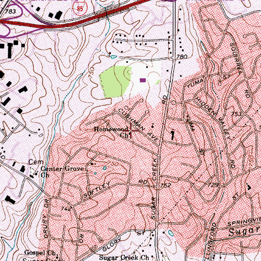 Topographic Map of Homewood Church, NC