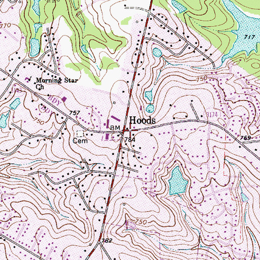 Topographic Map of Hoods, NC