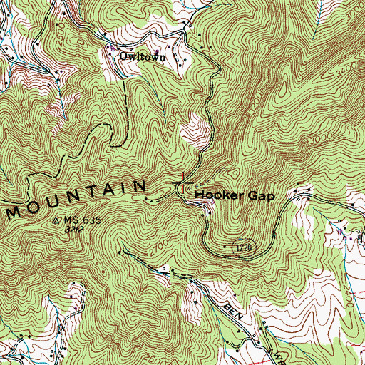 Topographic Map of Hooker Gap, NC