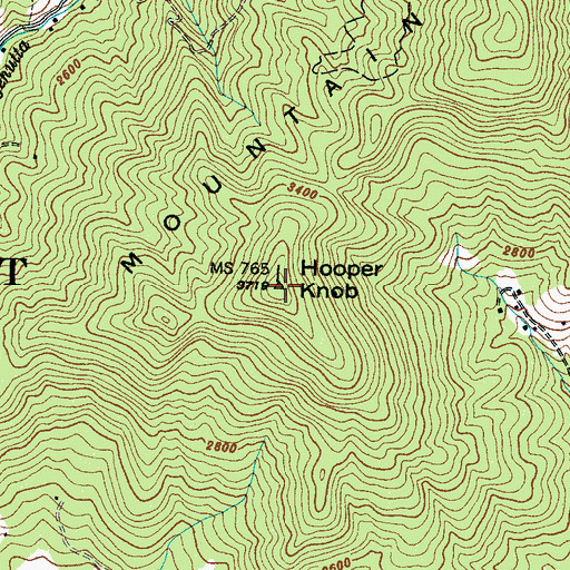 Topographic Map of Hooper Knob, NC
