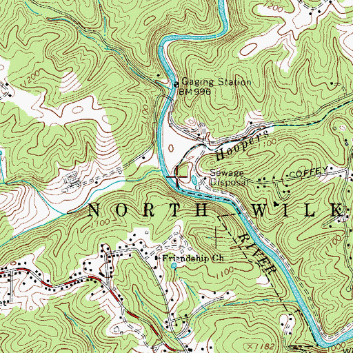 Topographic Map of Hoopers Branch, NC
