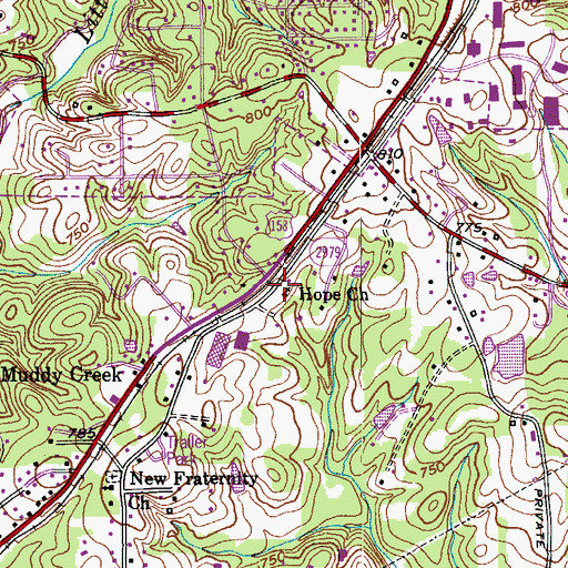 Topographic Map of Hope Church, NC