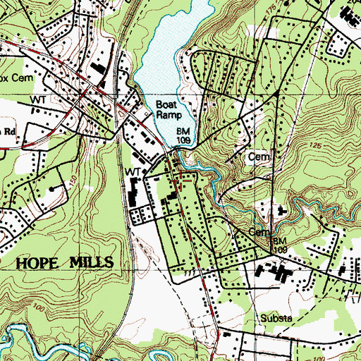Topographic Map of Hope Mills, NC