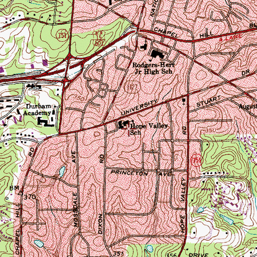 Topographic Map of Hope Valley Elementary School, NC