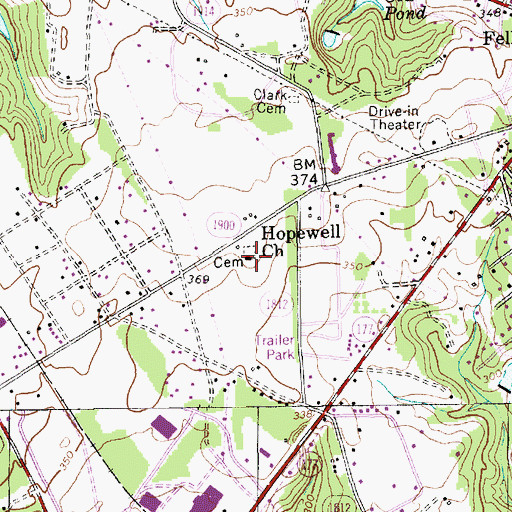 Topographic Map of Hopewell Church, NC