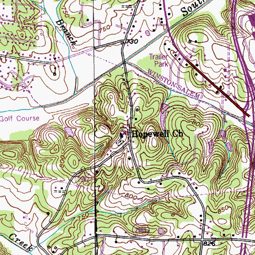 Topographic Map of Hopewell Church, NC