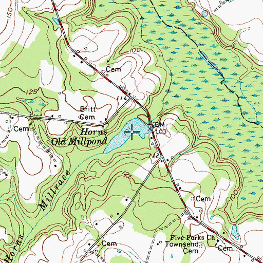 Topographic Map of Horns Old Millpond, NC