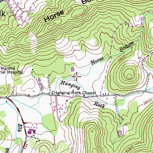 Topographic Map of Horse Bottom Creek, NC