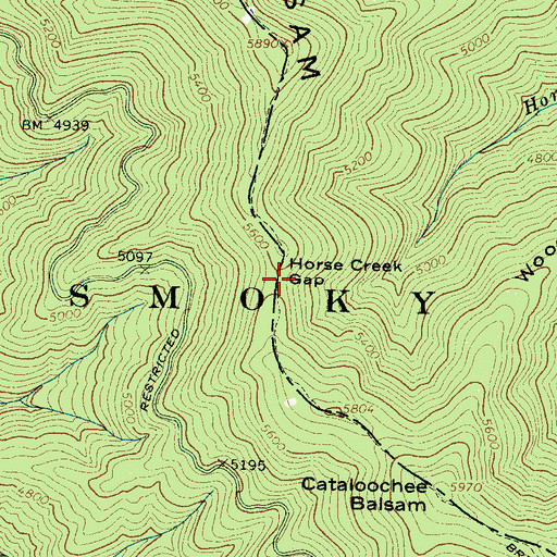 Topographic Map of Horse Creek Gap, NC