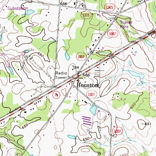 Topographic Map of Houston, NC