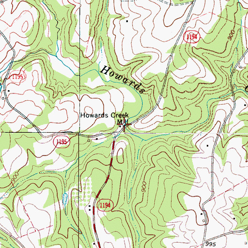 Topographic Map of Howards Creek Mill, NC