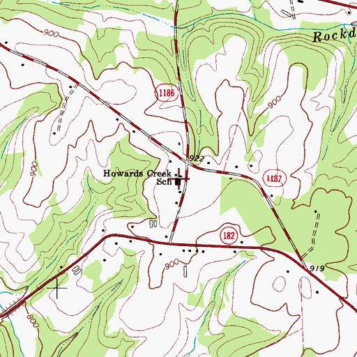 Topographic Map of Howards Creek School, NC