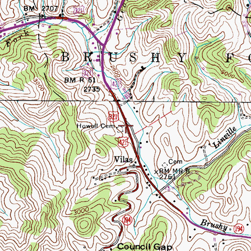 Topographic Map of Howell Cemetery, NC