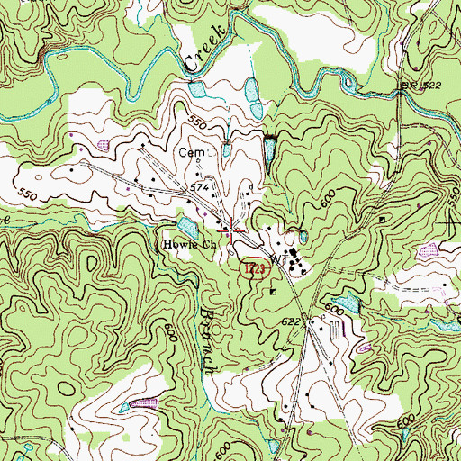Topographic Map of Howie Church, NC