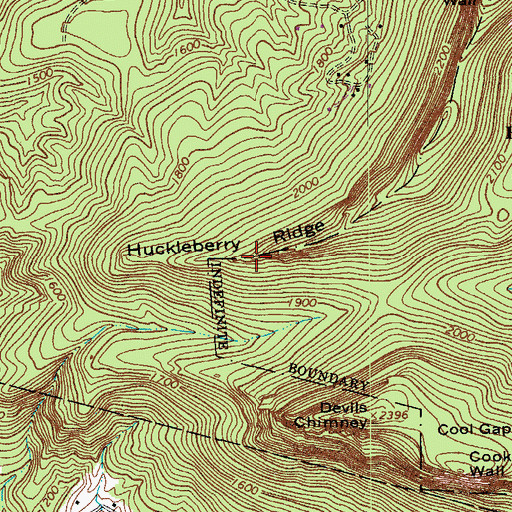 Topographic Map of Huckleberry Ridge, NC
