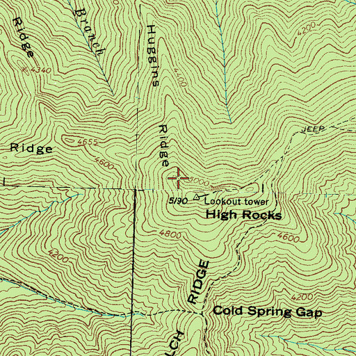 Topographic Map of Huggins Ridge, NC