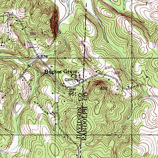 Topographic Map of Hughes Grove Baptist Church, NC