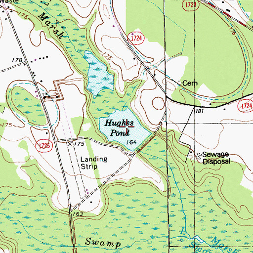 Topographic Map of Hughes Pond, NC