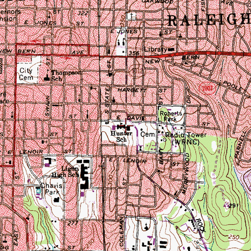 Topographic Map of Hunter School, NC