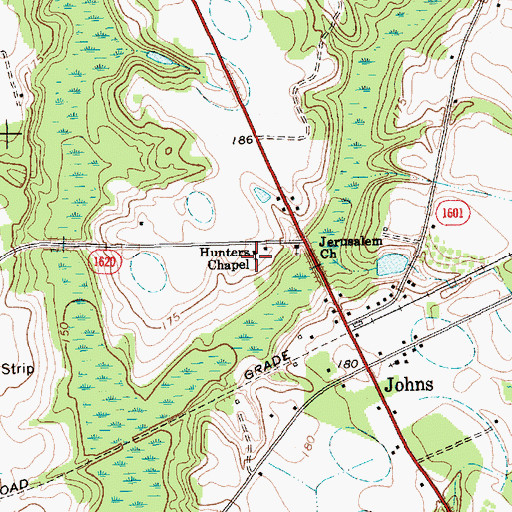 Topographic Map of Hunters Chapel, NC