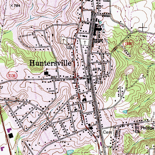 Topographic Map of Huntersville, NC