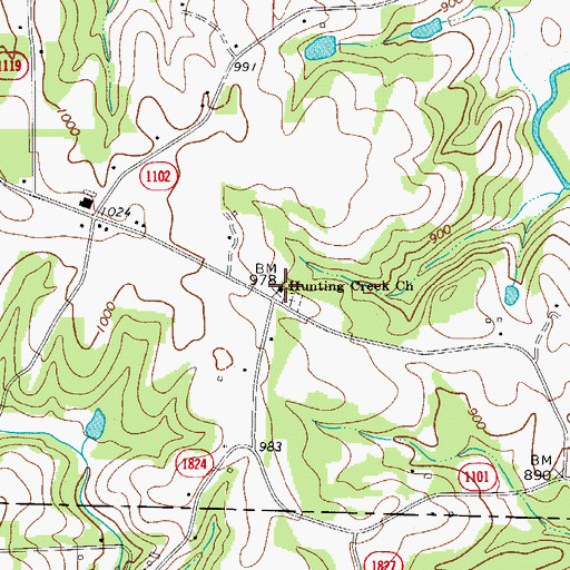 Topographic Map of Hunting Creek Friends Church, NC