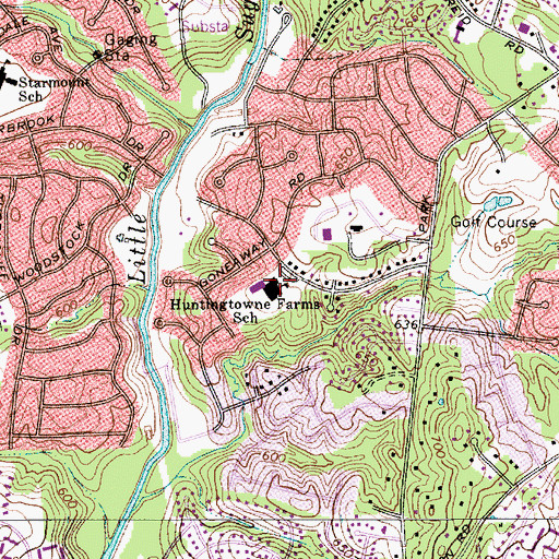 Topographic Map of Huntingtowne Farms Elementary School, NC