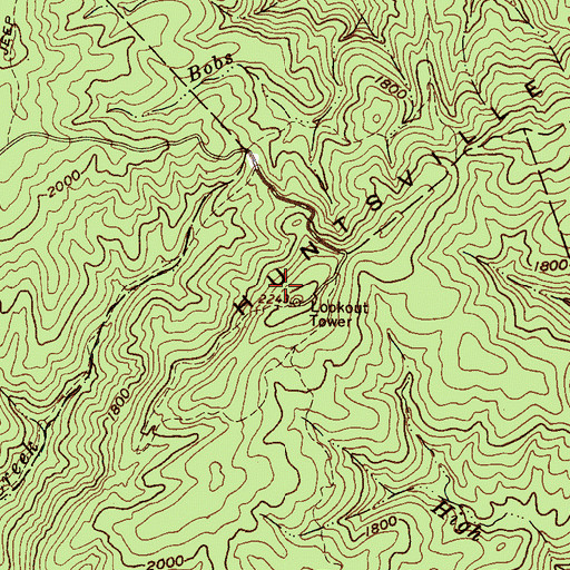 Topographic Map of Huntsville Mountains, NC