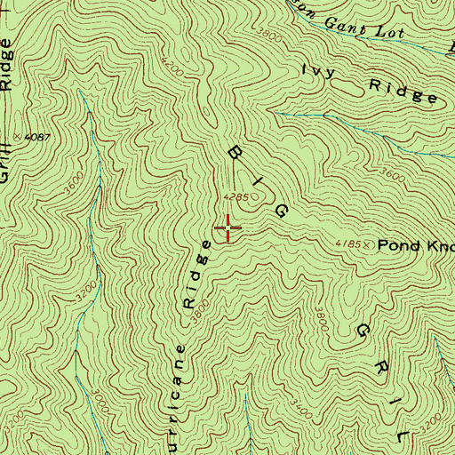Topographic Map of Hurricane Ridge, NC