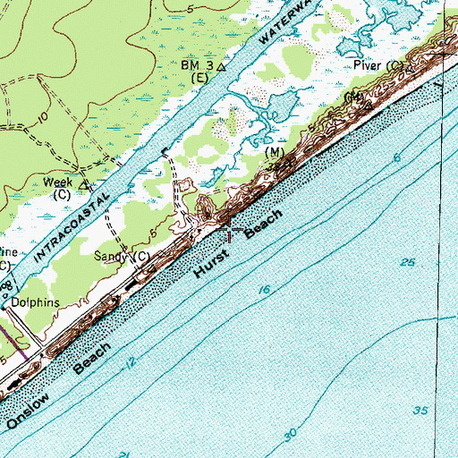 Topographic Map of Hurst Beach, NC