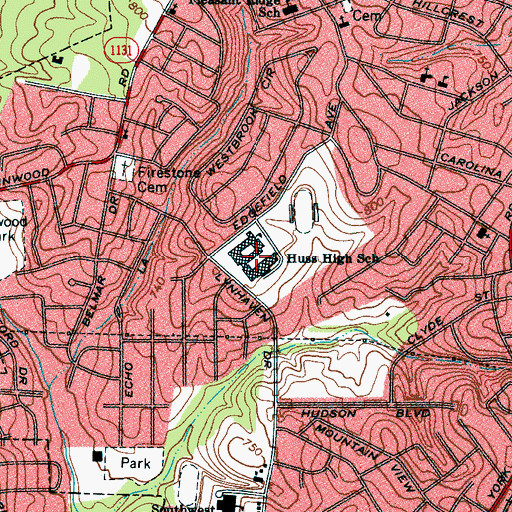 Topographic Map of Huss High School, NC