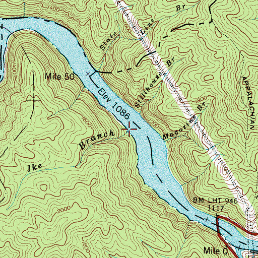 Topographic Map of Ike Branch, NC