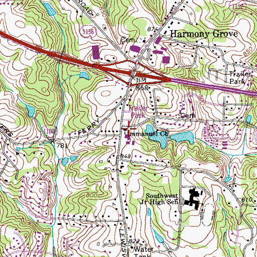 Topographic Map of Immanuel Church, NC