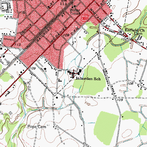 Topographic Map of Inborden School, NC