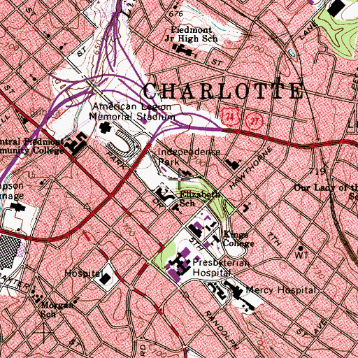 Topographic Map of Independence Park, NC