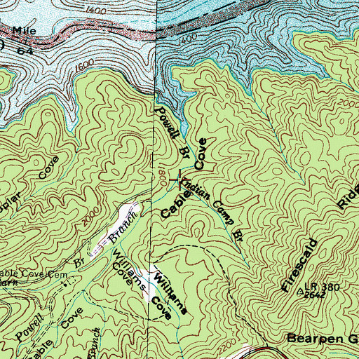 Topographic Map of Indian Camp Branch, NC